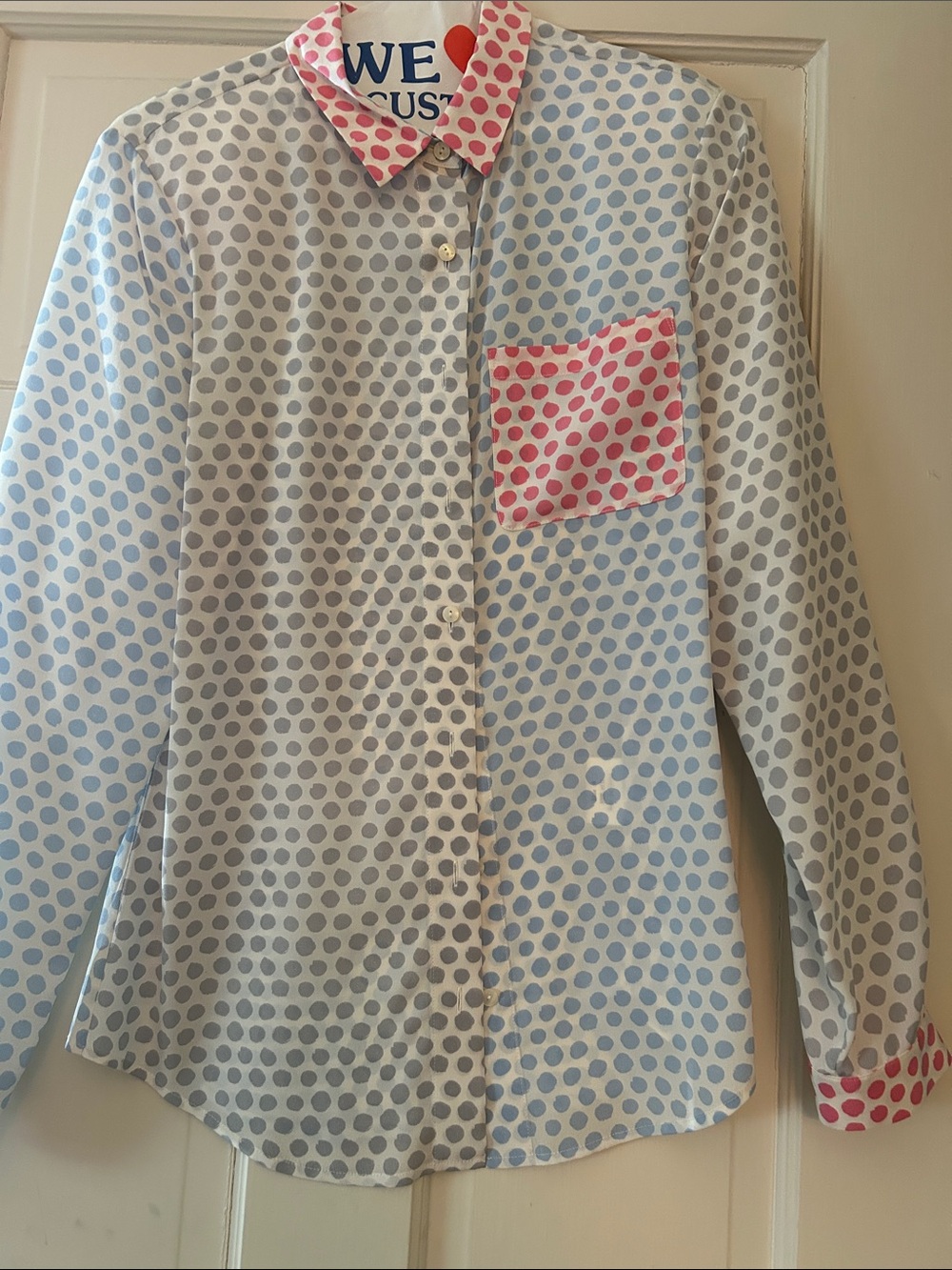 Thomas Pink White Blouse with Pika Dots Size 8